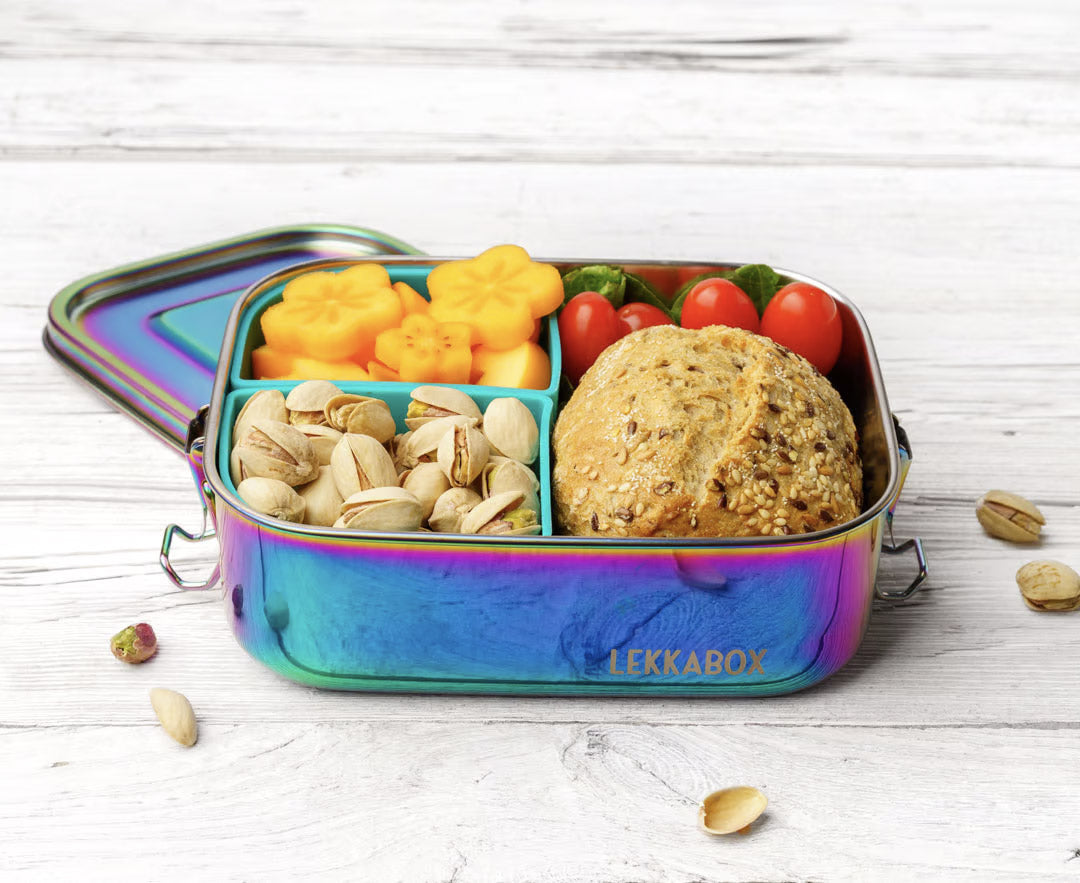 Lekkabox Rainbow Safe 800 ml - rozsdamentes uzsonnásdoboz 2 szilikon formával