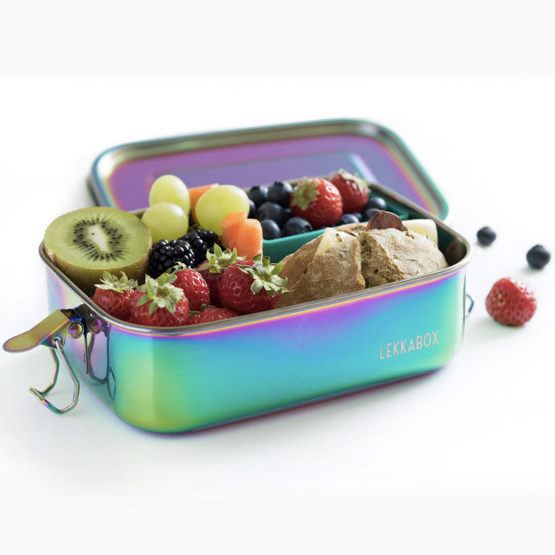 Lekkabox Rainbow Safe 800 ml - rozsdamentes uzsonnásdoboz 2 szilikon formával