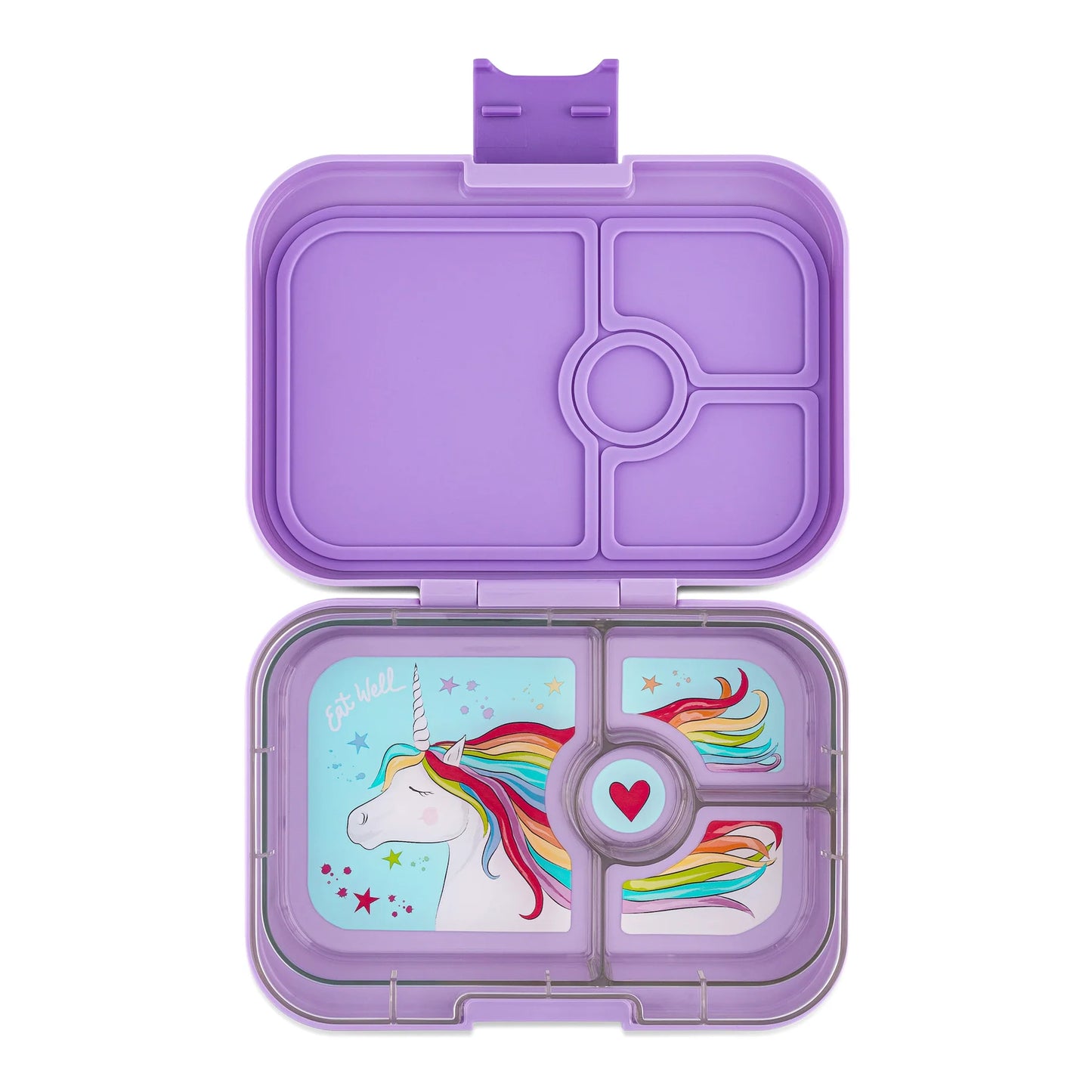 Yumbox Panino Lavander Purple uzsonnásdoboz, belső tálcáján unikornis mintával