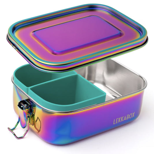 Lekkabox Rainbow Safe 800 ml - rozsdamentes uzsonnásdoboz 2 szilikon formával